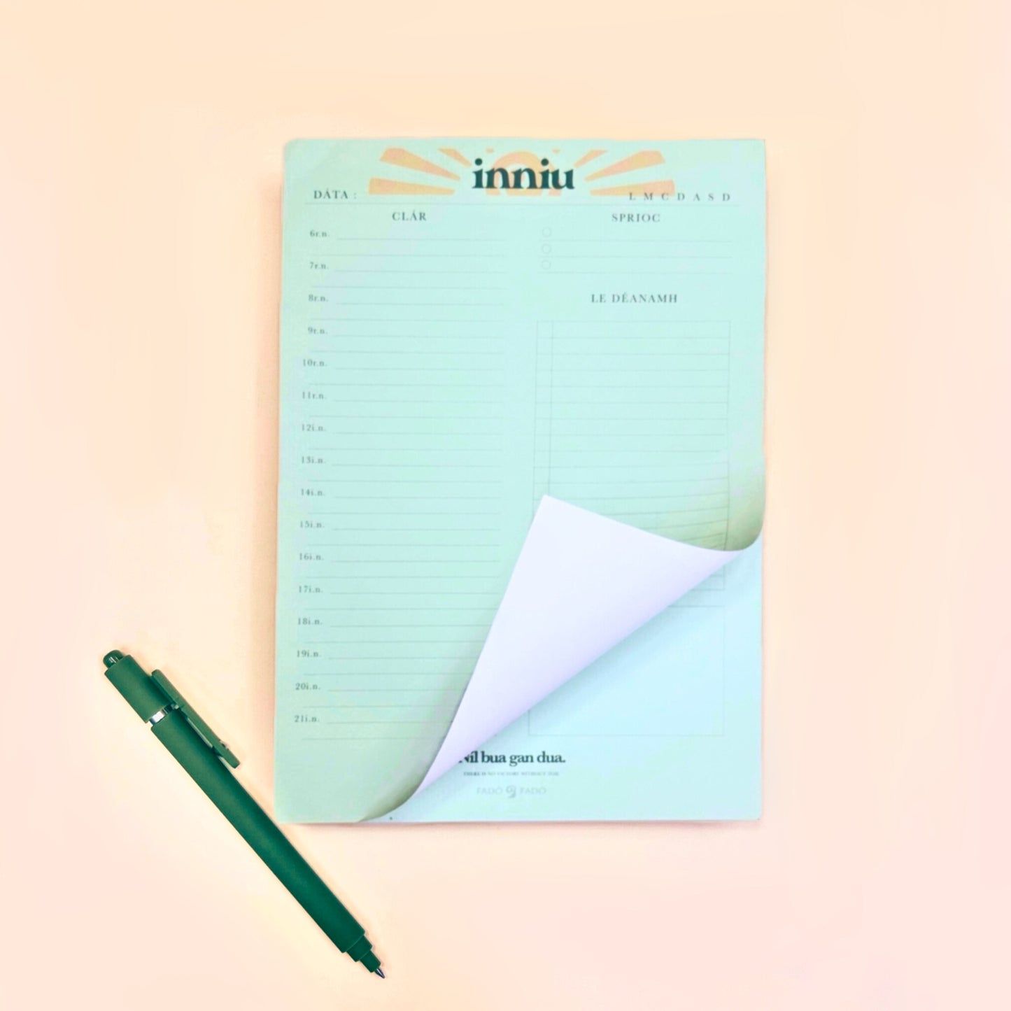 Pleanálaí Laethiúl Gaeilge A5, Liosta Le Déanamh / Irish Undated Daily Planner Desk Pad | To Do List